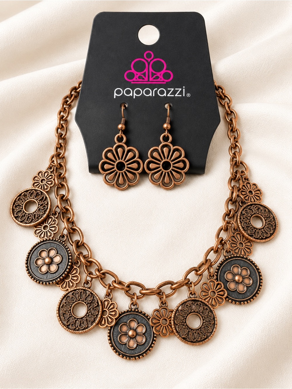 paparazzi Copper-Tone Floral Medallion Necklace and Earrings Set